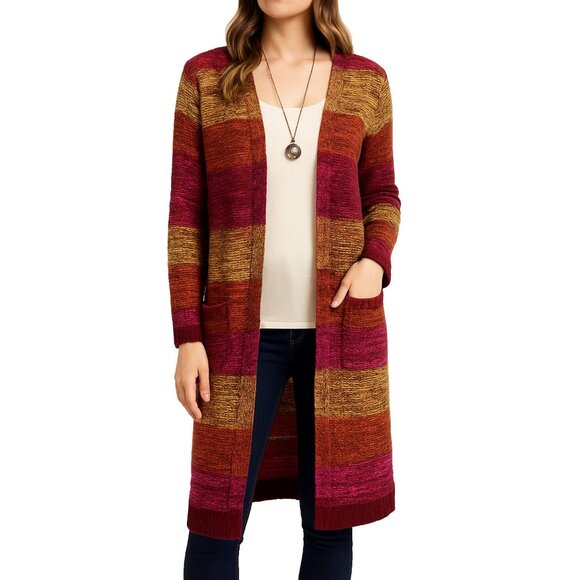 Womens M Striped Knit Duster Cardigan Long Sleeve Boho Fall Festival Sweater - Picture 1 of 14
